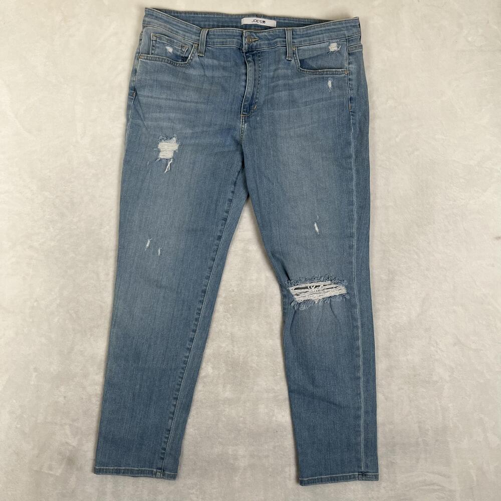 Joe's Boyfriend Slim Ankle Jeans Womens 32 Blue Medium Wash Distressed Denim
